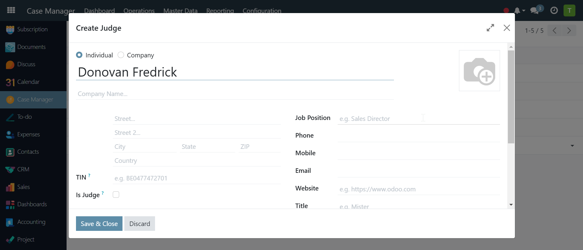 Add Judge details