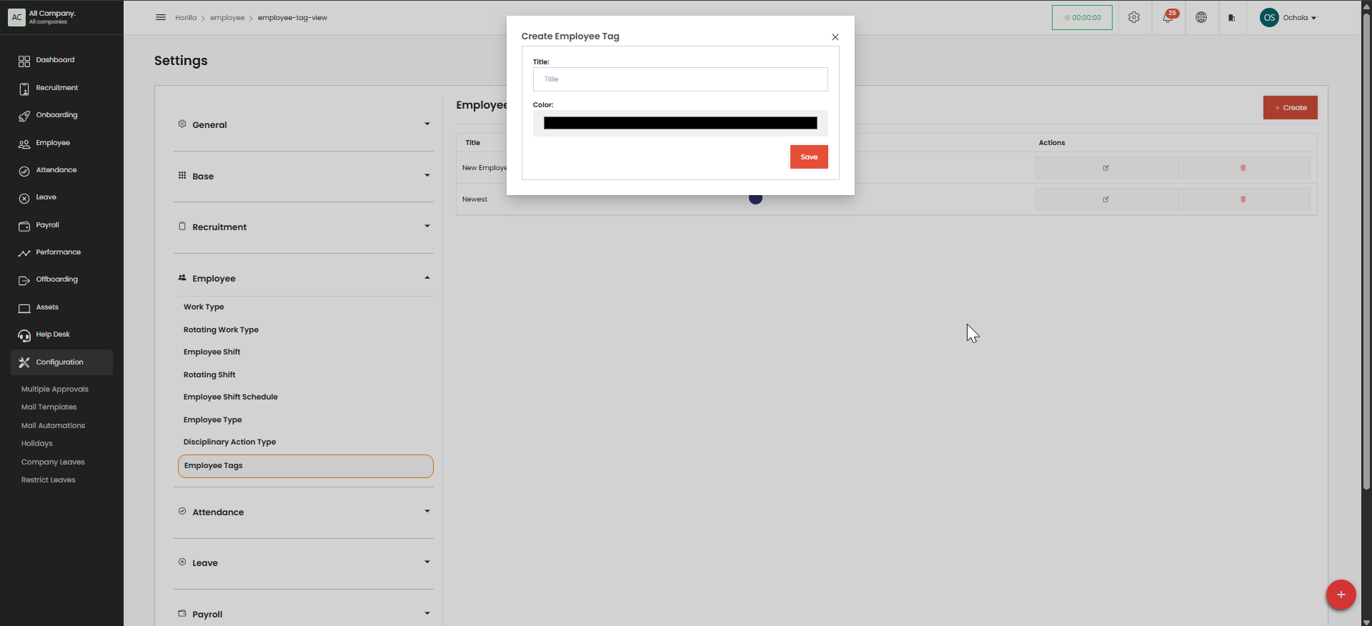 Employee Settings