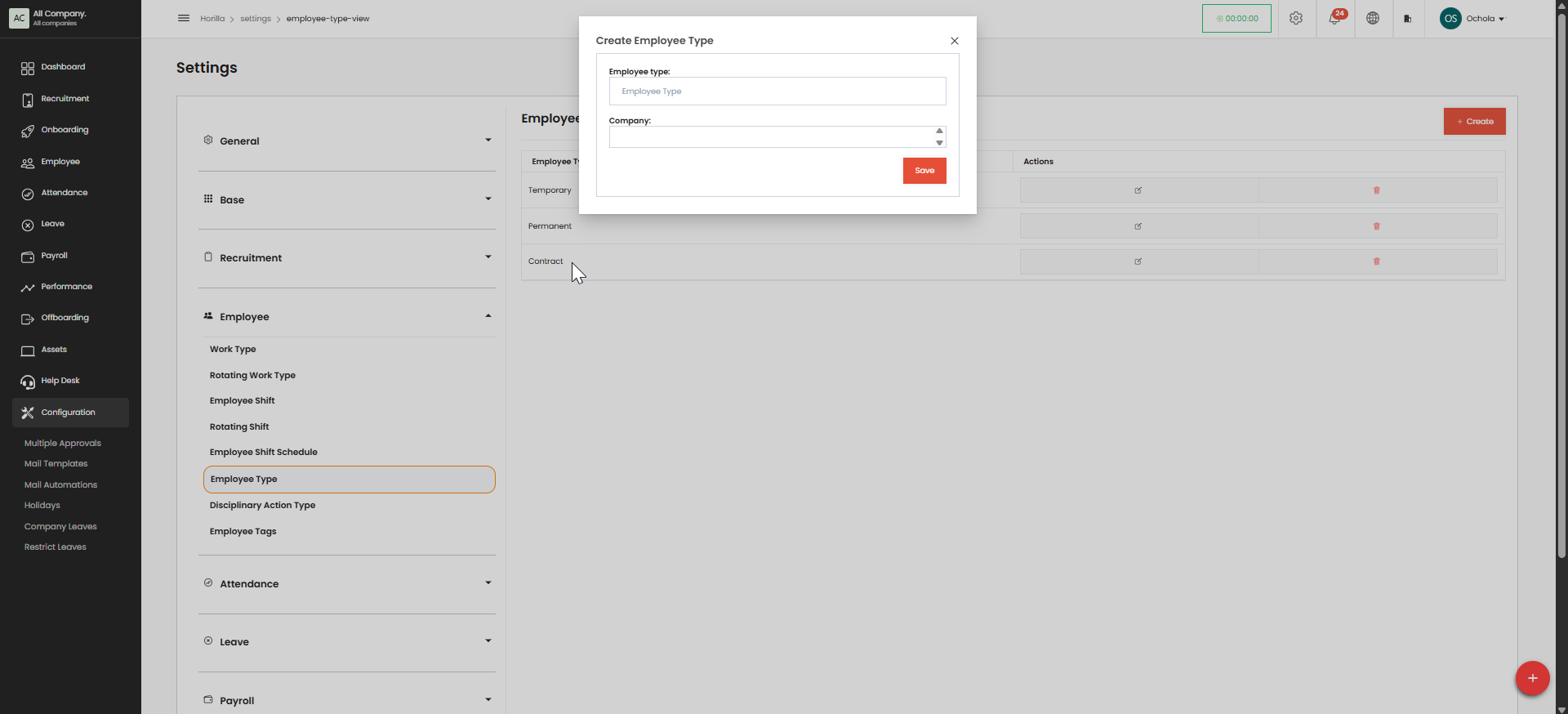 Employee Settings
