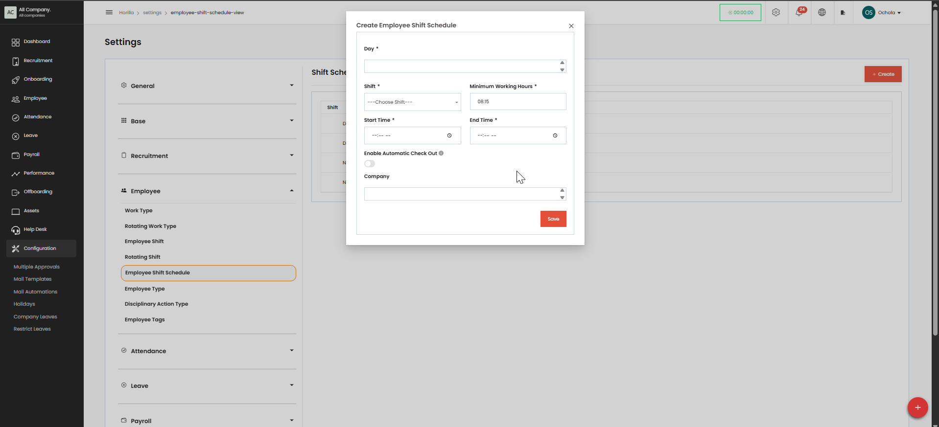 Employee Settings